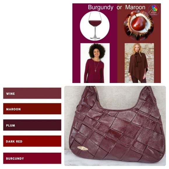 Elliot Lucca Hobo Shoulder Bag Pascale  Burgundy Patent Woven Leather Braid - Picture 16 of 16